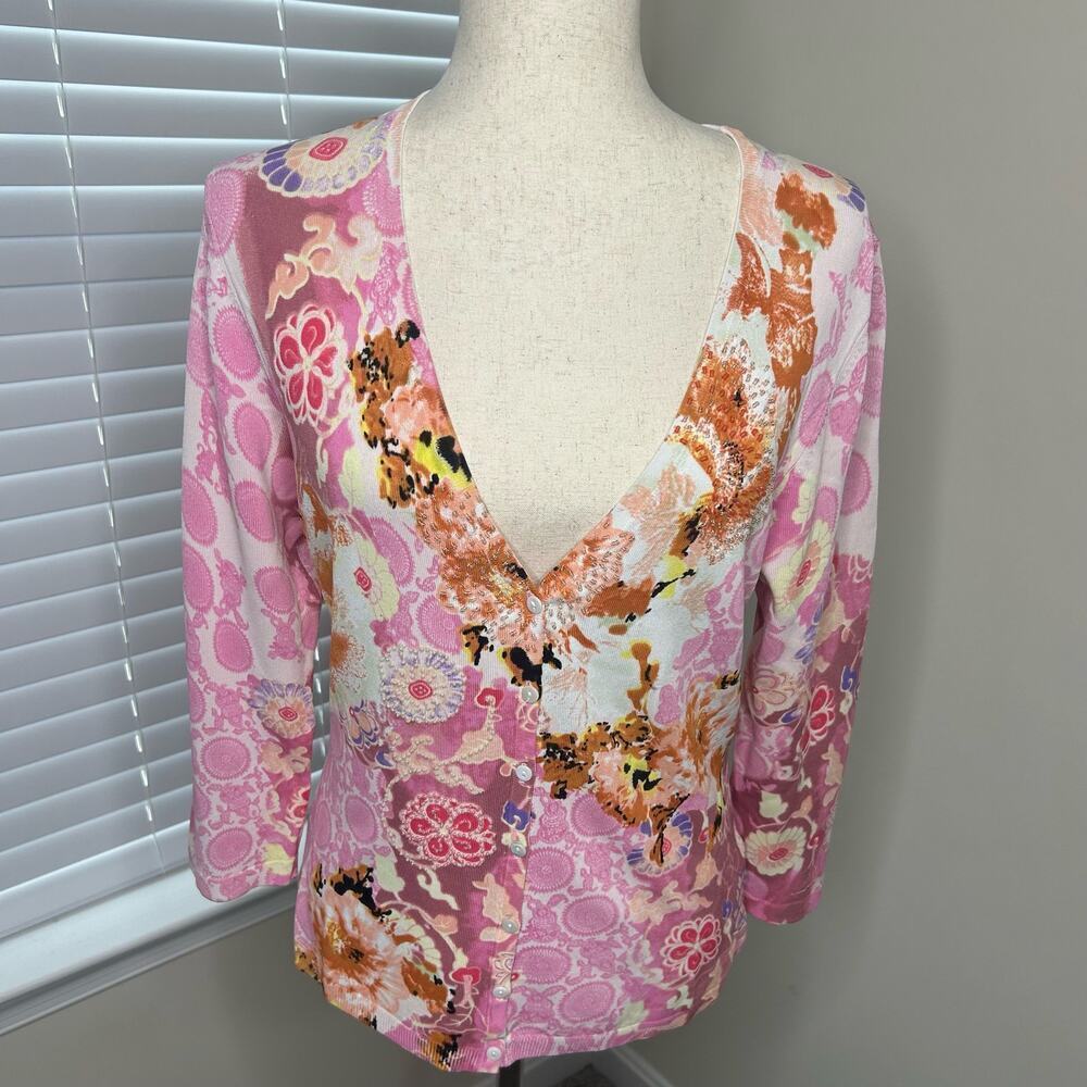 BCBGMaxazria Cardigan Size L Pink Feminine BC413811a beaded